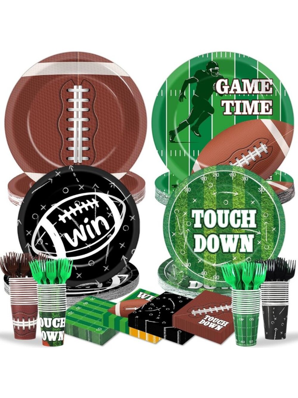 250 Pcs Football Party Decorations - Disposable Tableware Set for 50 Guests